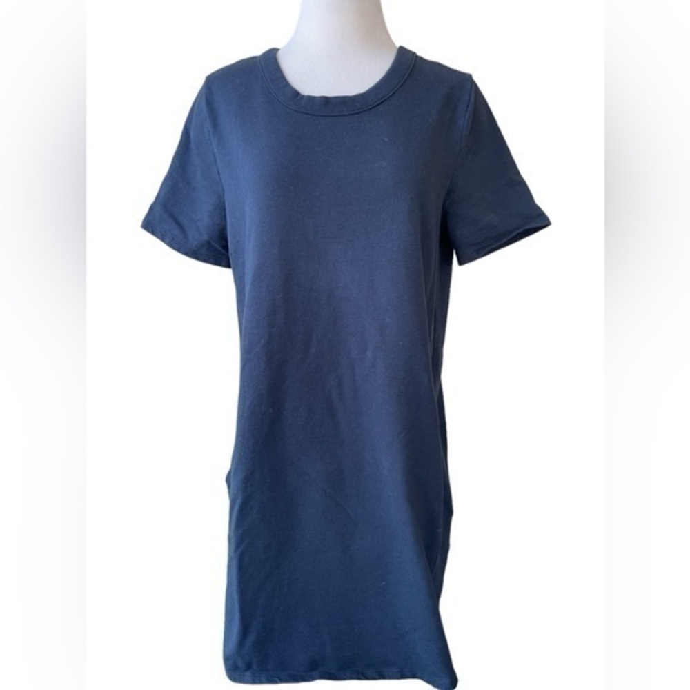 MUD PIE Crewneck Black Cotton Short Sleeve T Shirt Dress Pockets Size LARGE